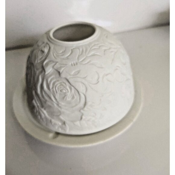 Vintage White Bisque Ceramic Roses Fairy Lamp, Seagull Studios - Picture 1 of 11